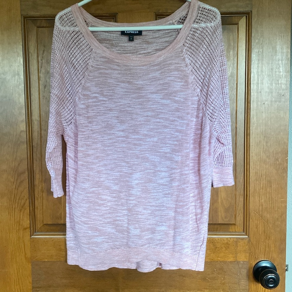 Express Mix Stitch Hi-Lo Sweater, size S, pink